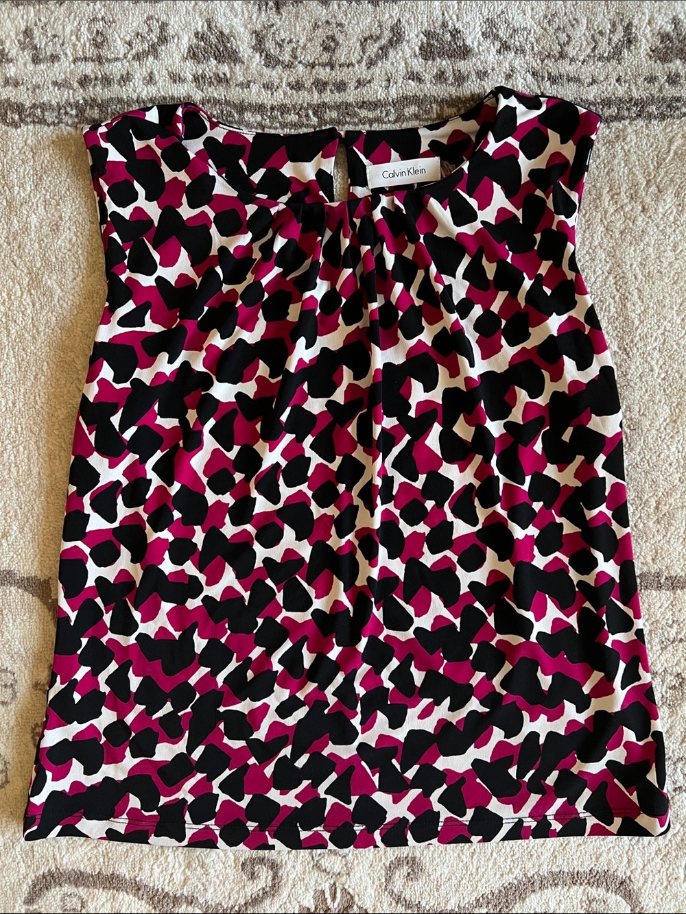 Calvin Klein Black, Magenta & White Abstract Print Top
